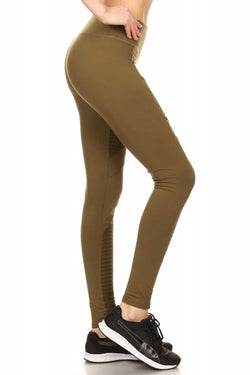 ShoSho Olive Pintuck Panel Contrast Mesh Moto Legging thumbnail 2
