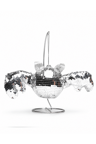 Silver Disco Bat Hanging Halloween Ornament