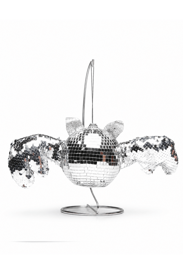 Silver Disco Bat Hanging Halloween Ornament
