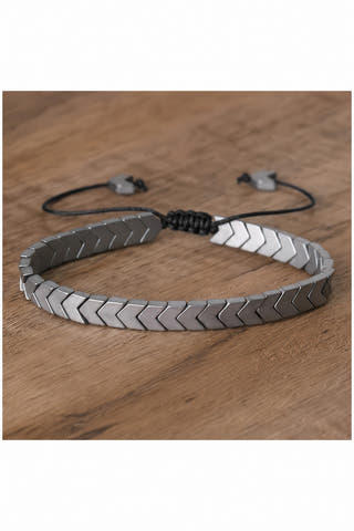 Silver Hematite Chevron Slider Bracelet