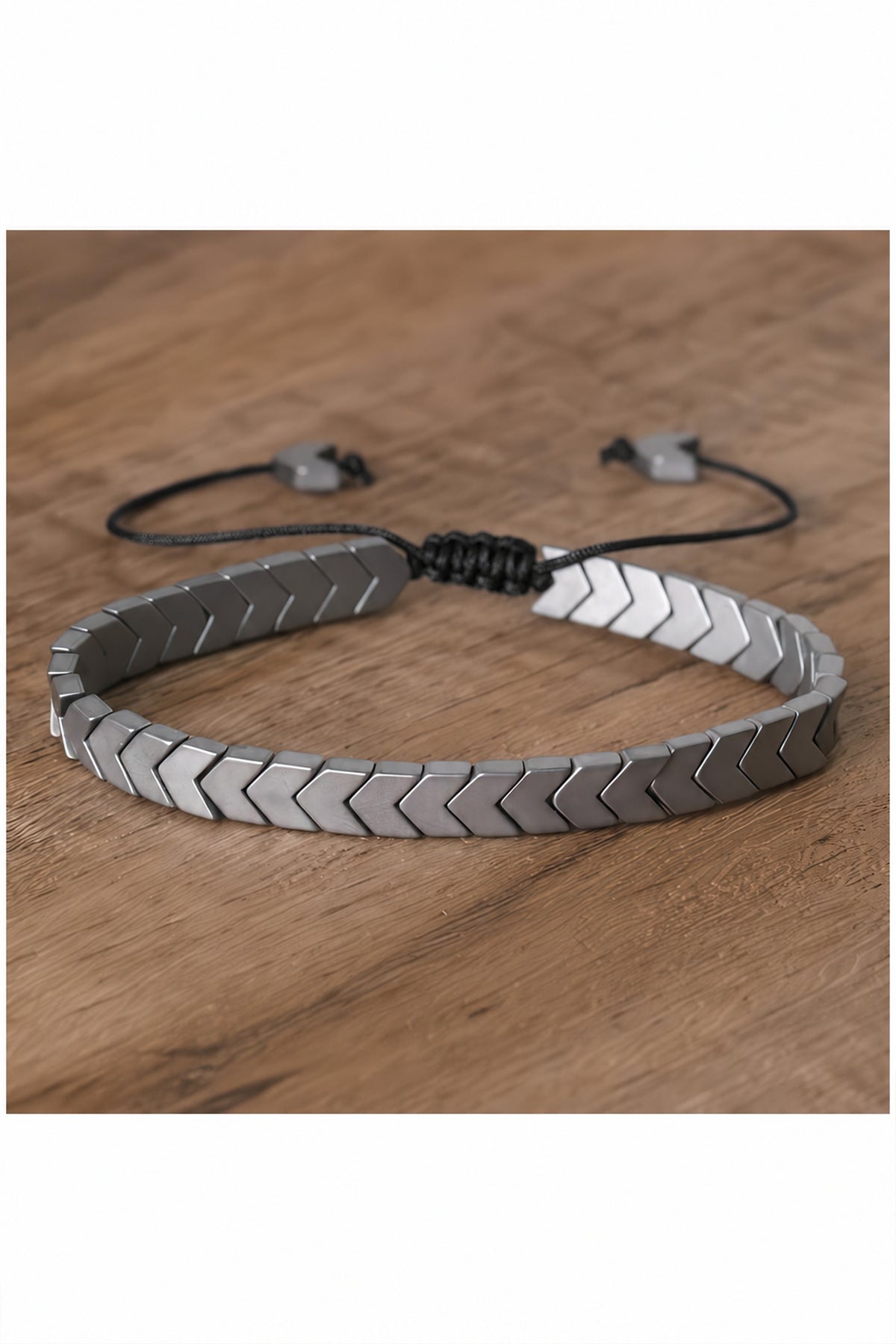 Silver Hematite Chevron Slider Bracelet