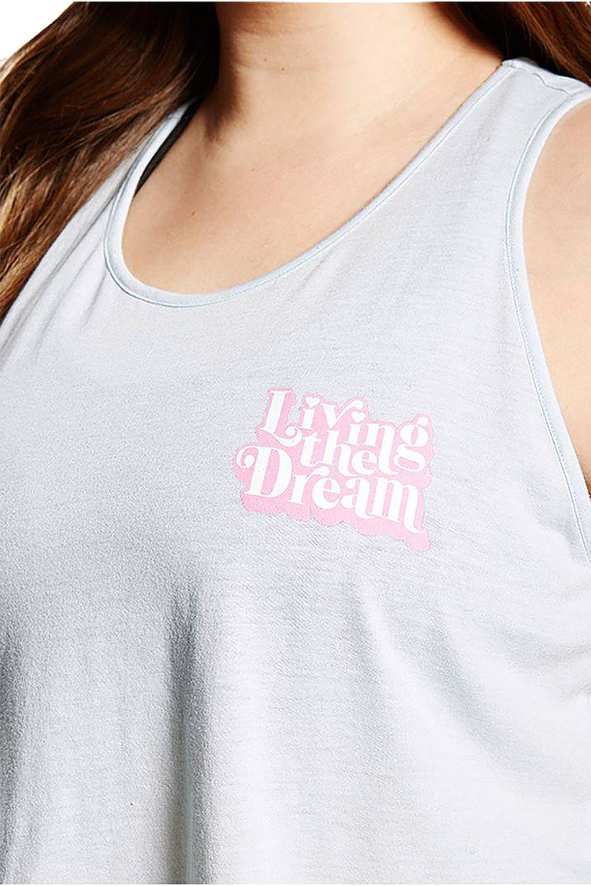 Soffe PLUS Cloud-Blue 'Living the Dream' Graphic Racerback Tank