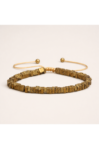 Square Antique Gold Lava Rock Adjustable Cord Bracelet