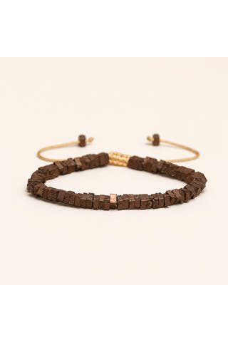 Square Cocoa Brown Lava Rock Adjustable Cord Bracelet