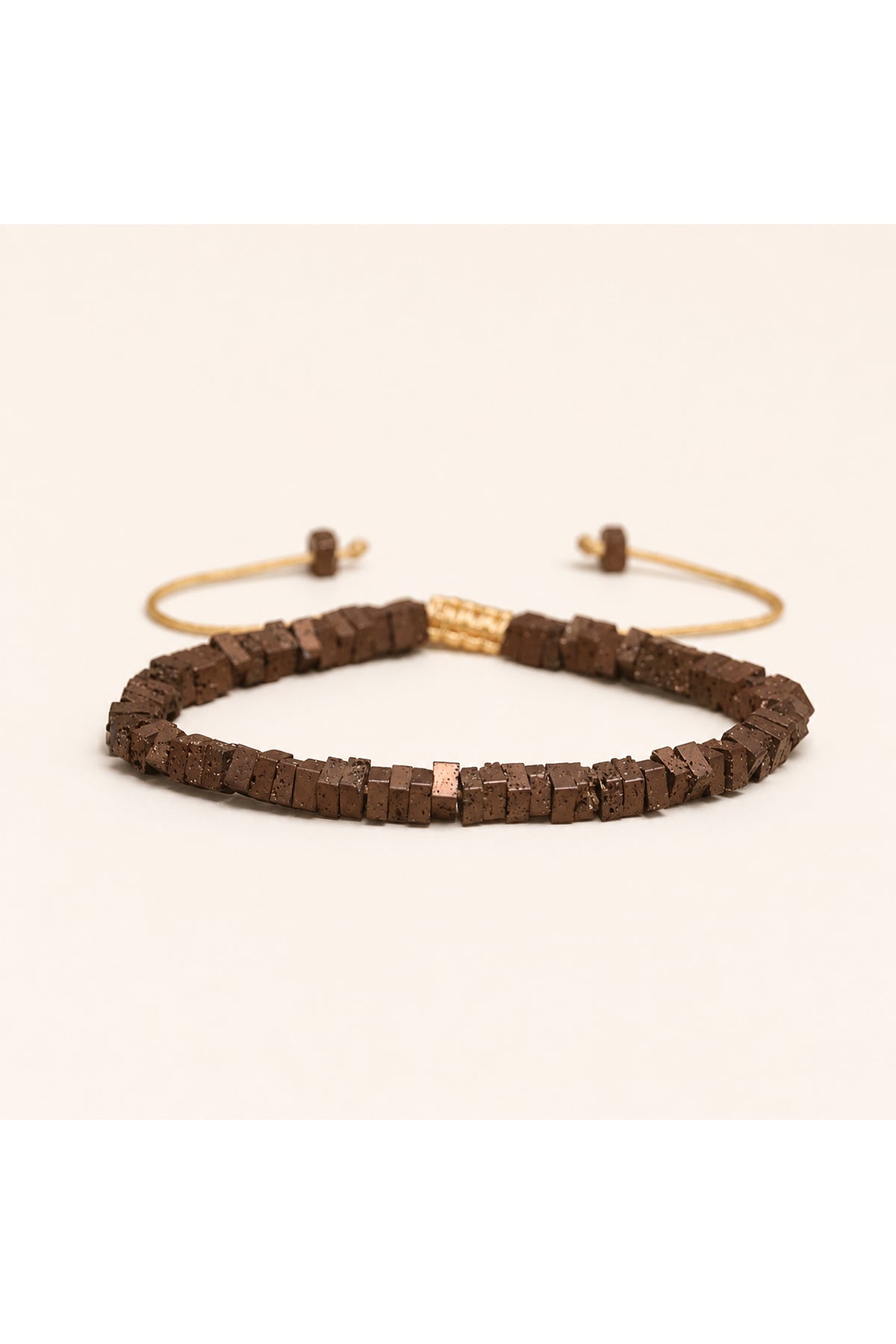 Square Cocoa Brown Lava Rock Adjustable Cord Bracelet