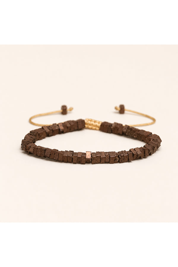 Square Cocoa Brown Lava Rock Adjustable Cord Bracelet