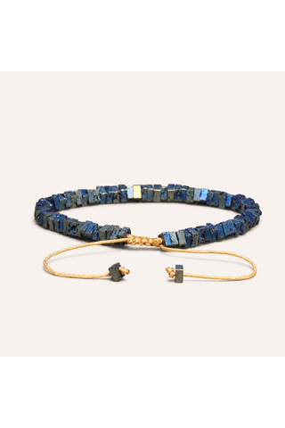 Square Deep Blue Lava Rock Adjustable Cord Bracelet