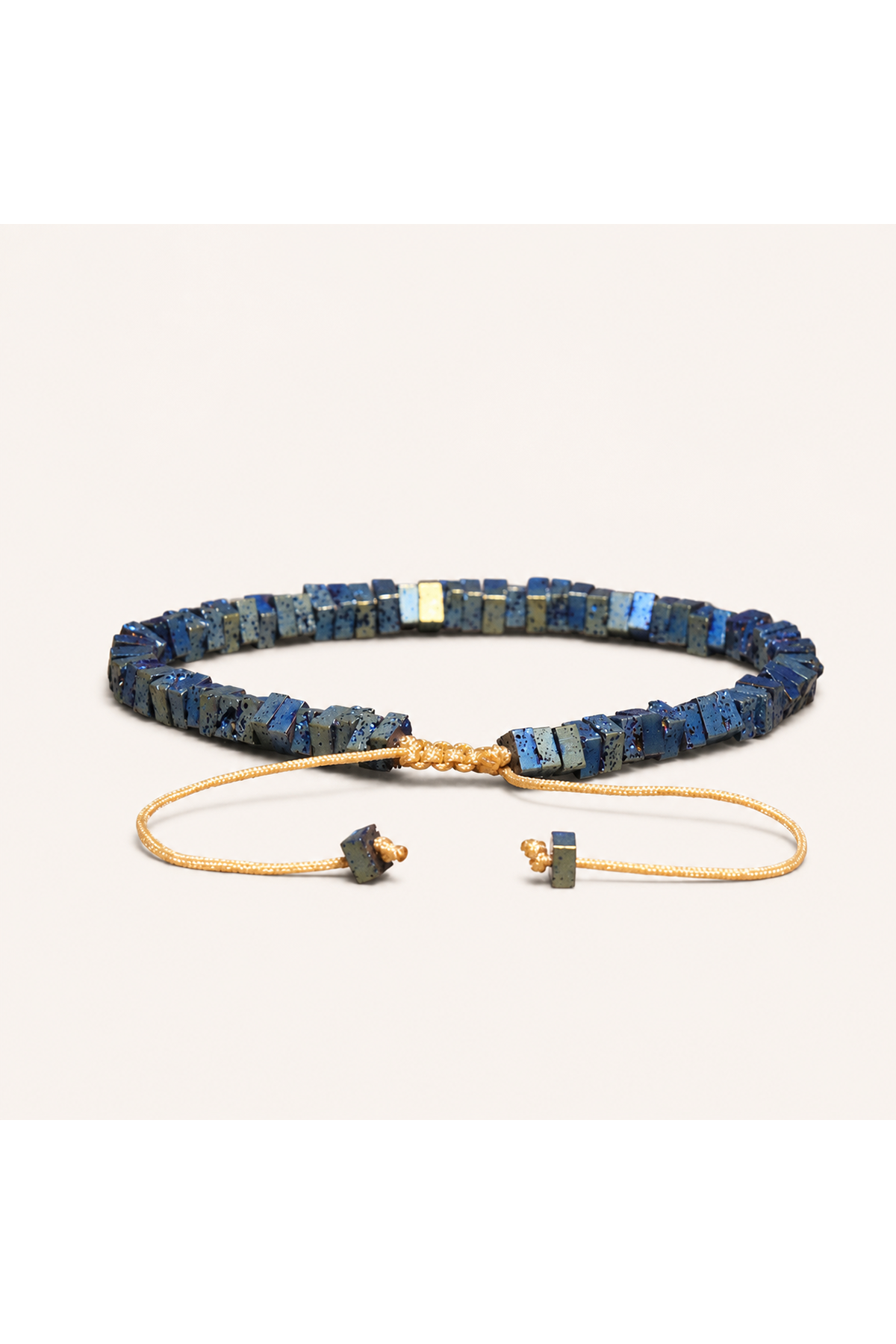 Square Deep Blue Lava Rock Adjustable Cord Bracelet