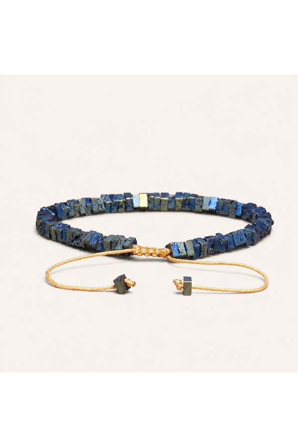 Square Deep Blue Lava Rock Adjustable Cord Bracelet
