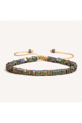 Square Iridescent Lava Rock Adjustable Cord Bracelet