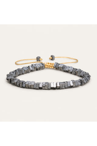 Square Silver Grey Lava Rock Adjustable Cord Bracelet