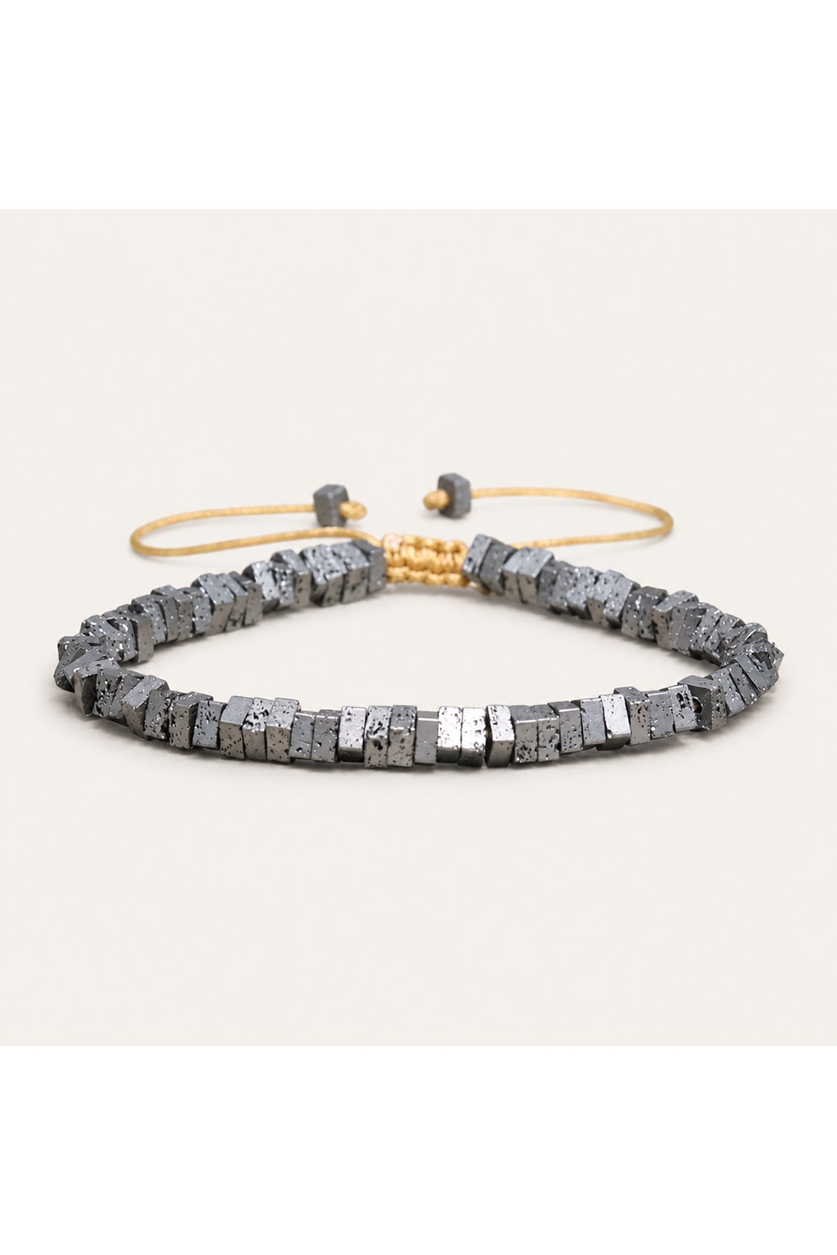 Square Silver Grey Lava Rock Adjustable Cord Bracelet