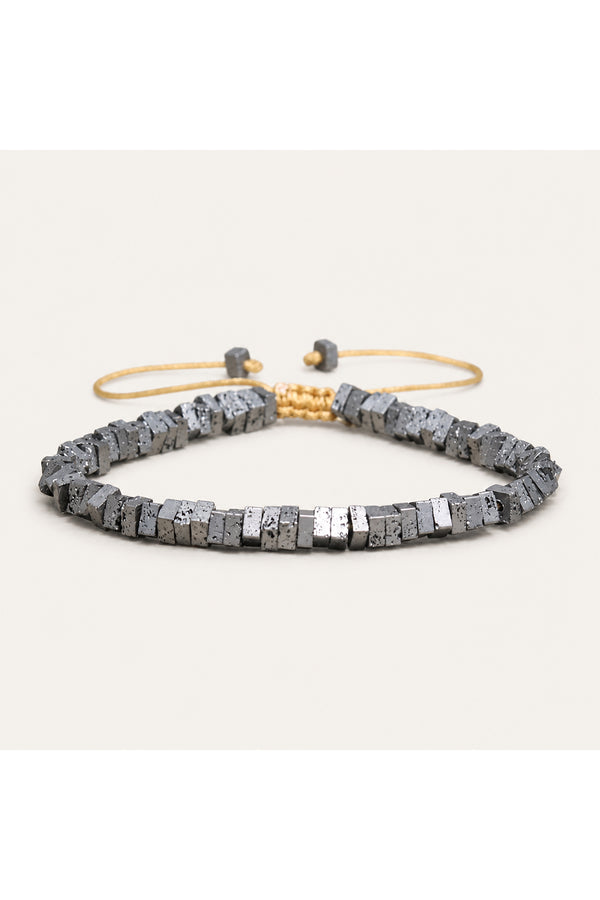 Square Silver Grey Lava Rock Adjustable Cord Bracelet