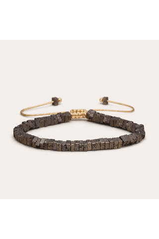 Square Smoky Charcoal Lava Rock Adjustable Cord Bracelet