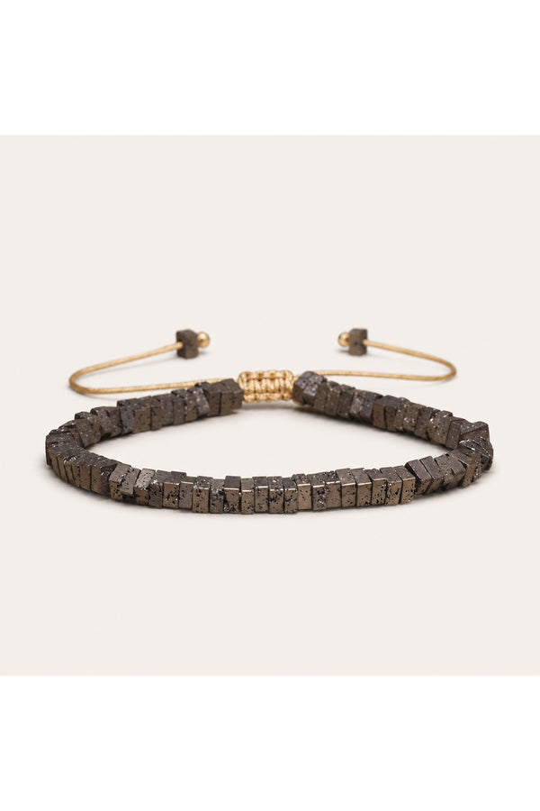 Square Smoky Charcoal Lava Rock Adjustable Cord Bracelet