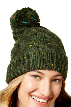 Steve Madden Military-Green Speckled Cable-Knit Beanie thumbnail 1