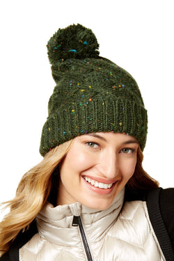 Steve Madden Military-Green Speckled Cable-Knit Beanie thumbnail 2