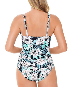 Swim Solutions Plunge Tummy Control One-piece Swimsuit Vintage Bouquet thumbnail 2
