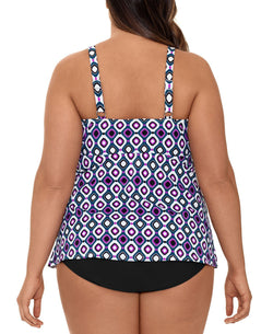 Swim Solutions Plus Jewels Printed Tiered Tummy Control Fauxkini One-piece Swimsuit Jewels thumbnail 2