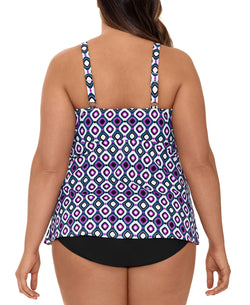 Swim Solutions Plus Jewels Printed Tiered Tummy Control Fauxkini One-piece Swimsuit Jewels thumbnail 2