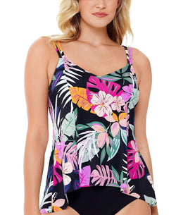 Swim Solutions Princess-seam Tankini Top Black Deco Floral thumbnail 1