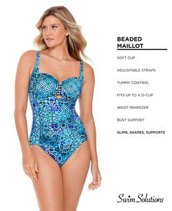 Swim Solutions Santorini Printed Strappy-front Tummy Control One-piece Swimsuit Santorini thumbnail 3