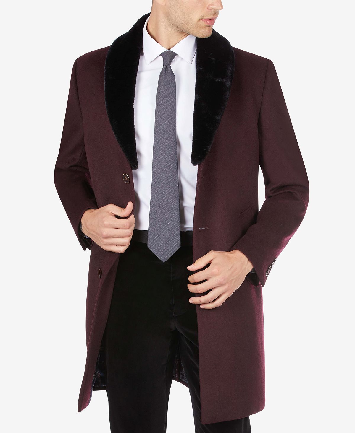 Tallia Overcoat With Removable Sherpa Collar Wine
