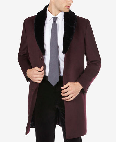 Tallia Overcoat With Removable Sherpa Collar Wine