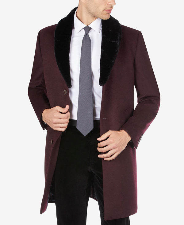 Tallia Overcoat With Removable Sherpa Collar Wine