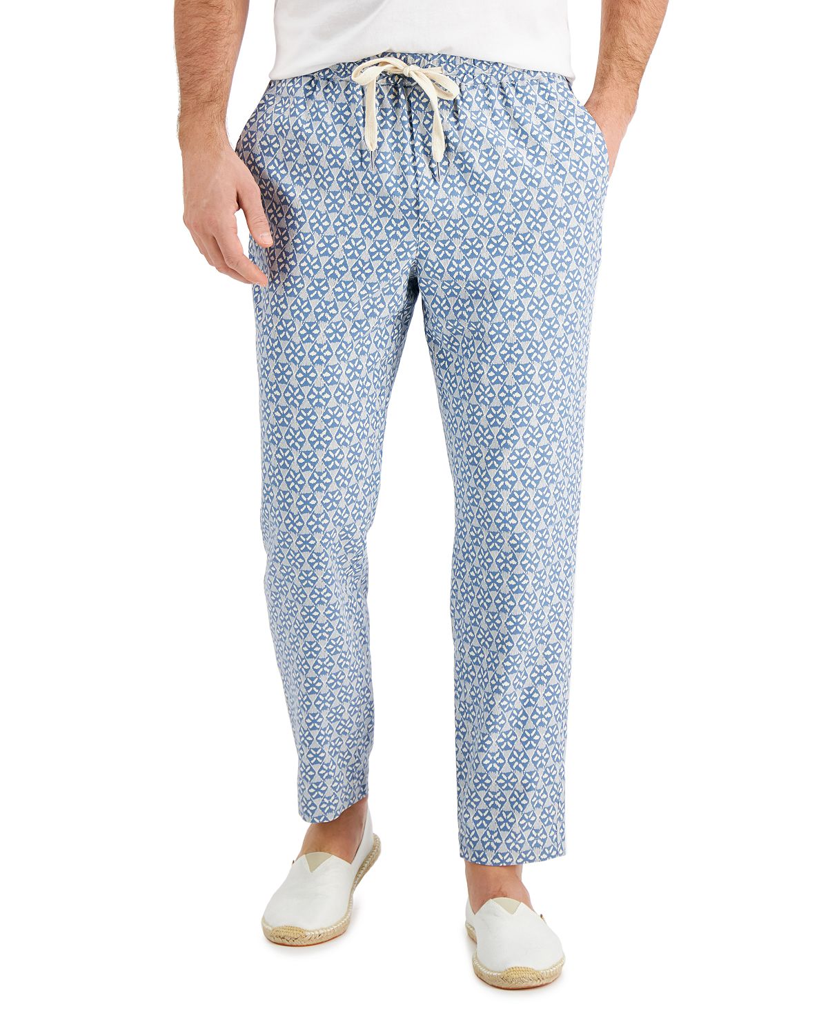 Tasso Elba Medallion Print Drawstring Pants Grey Combo