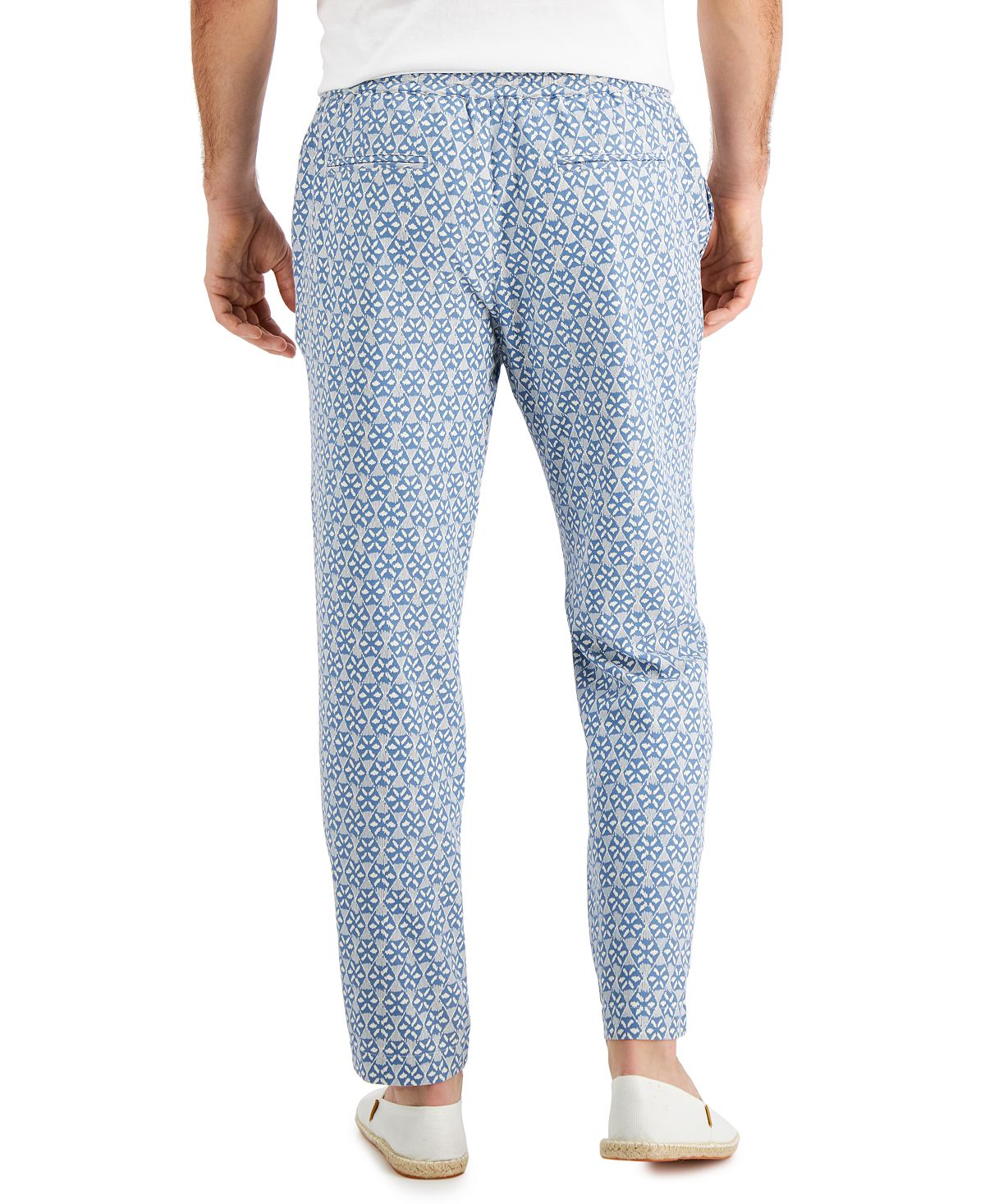 Tasso Elba Medallion Print Drawstring Pants Grey Combo