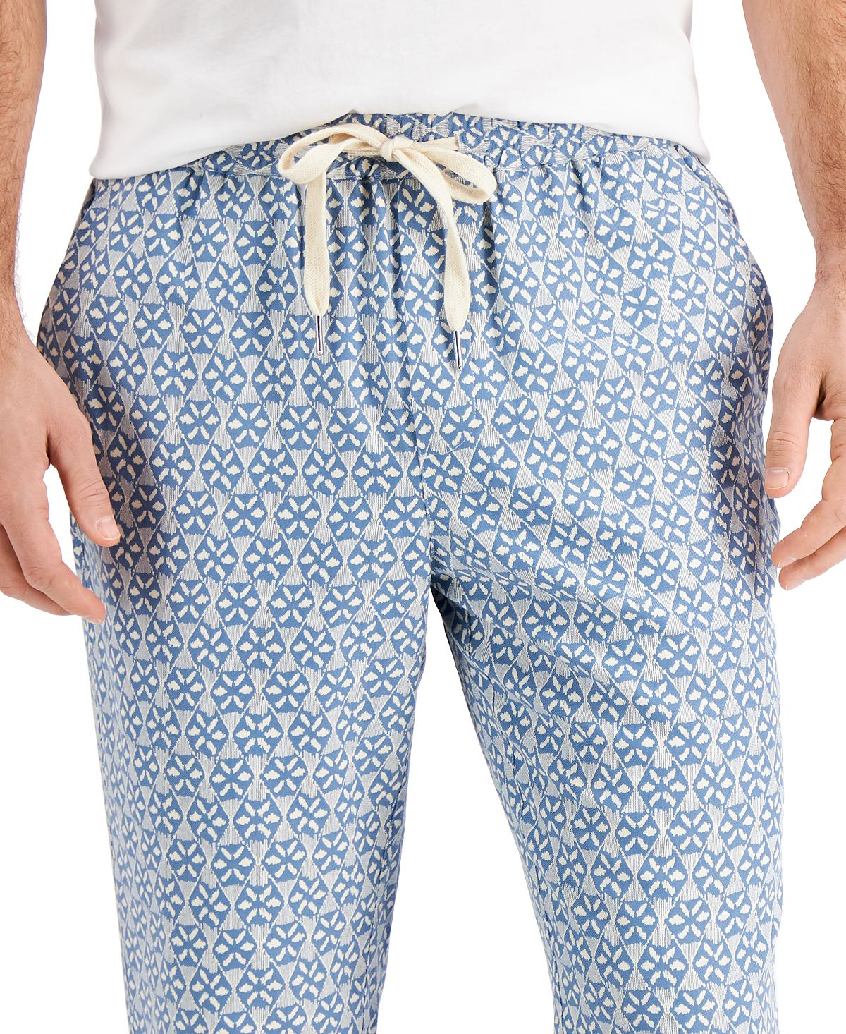 Tasso Elba Medallion Print Drawstring Pants Grey Combo