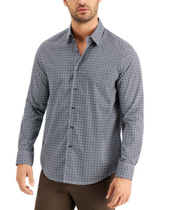 Tasso Elba Stretch Medallion-print Shirt Blue Combo thumbnail 1