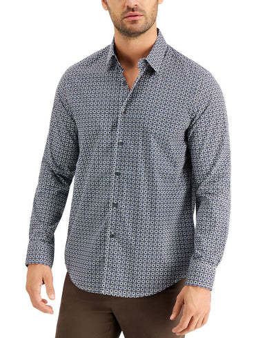 Tasso Elba Stretch Medallion-print Shirt Blue Combo