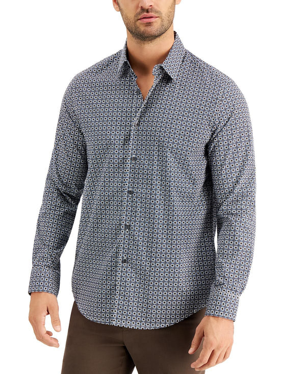 Tasso Elba Stretch Medallion-print Shirt Blue Combo
