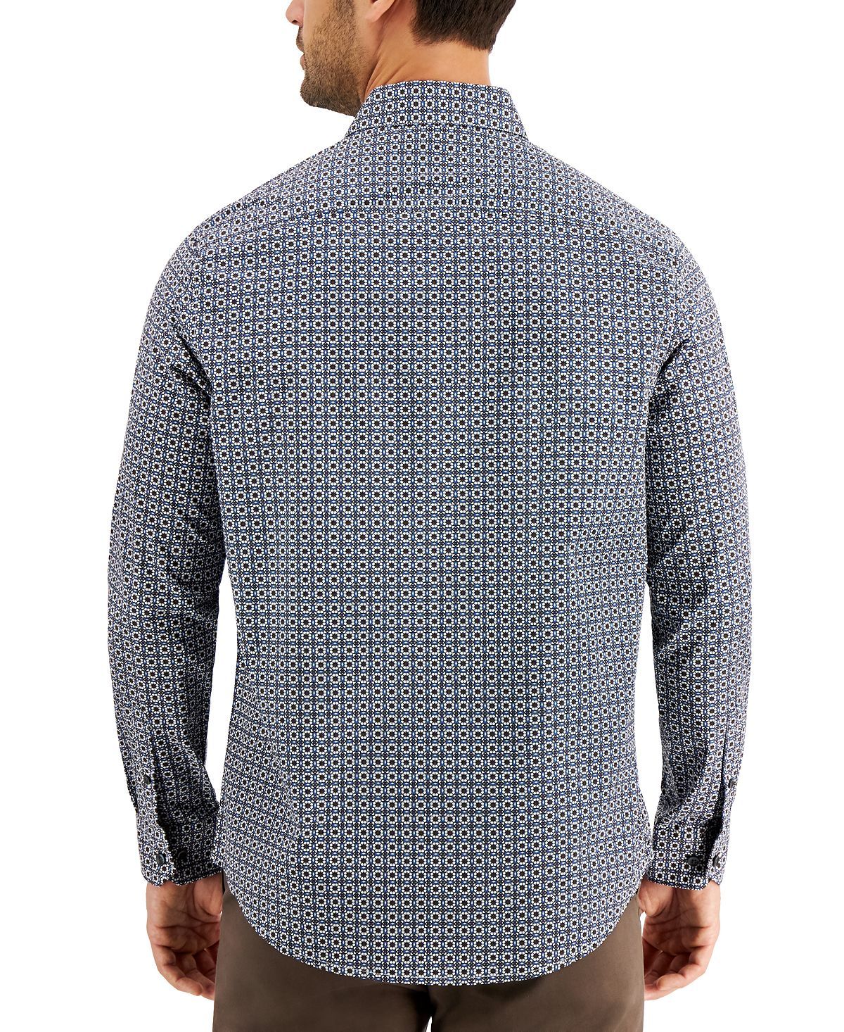 Tasso Elba Stretch Medallion-print Shirt Blue Combo