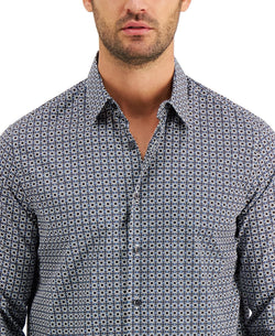 Tasso Elba Stretch Medallion-print Shirt Blue Combo thumbnail 3