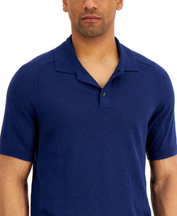 Tasso Elba Sweater-knit Linen Polo Shirt Navy Combo thumbnail 3