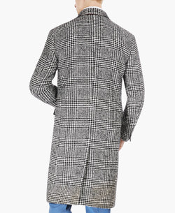 Tayion Collection Classic Double-breasted Glen Plaid Overcoat Blk White thumbnail 2