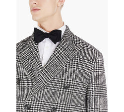 Tayion Collection Classic Double-breasted Glen Plaid Overcoat Blk White thumbnail 3