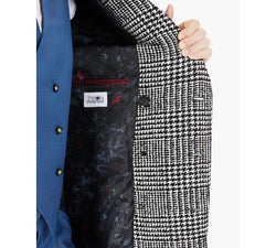 Tayion Collection Classic Double-breasted Glen Plaid Overcoat Blk White thumbnail 4