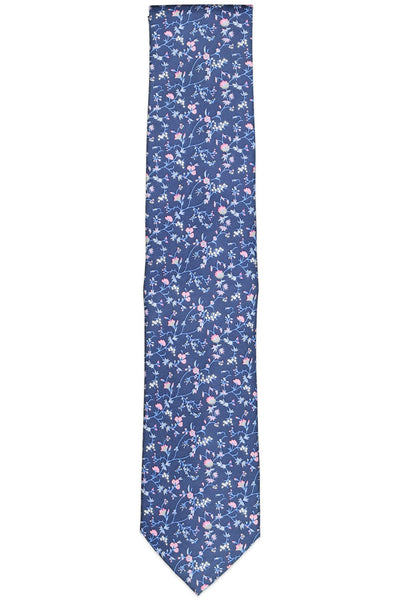The Men's Store Floral Print Silk Classic Tie Navy