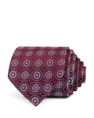 The Men's Store Large Medallion Silk Classic Tie Burgundy/Blue