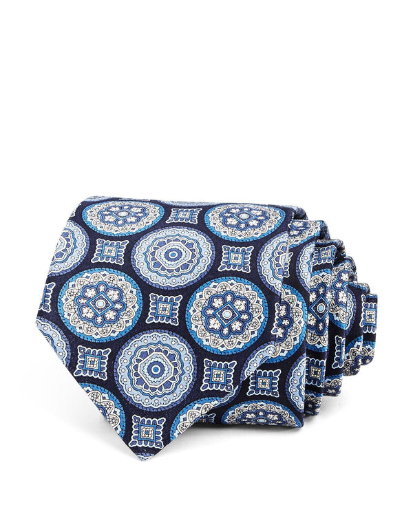 The Men's Store Large Medallion Silk Classic Tie Navy/Blue