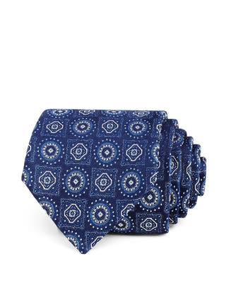 The Men's Store Large Medallion Silk Classic Tie Navy/Blue