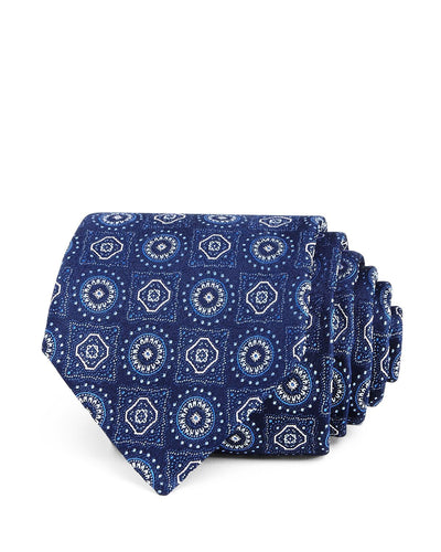 The Men's Store Large Medallion Silk Classic Tie Navy/Blue