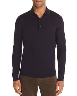 The Men's Store Long-sleeve Knit Classic Fit Polo Shirt Navy thumbnail 1