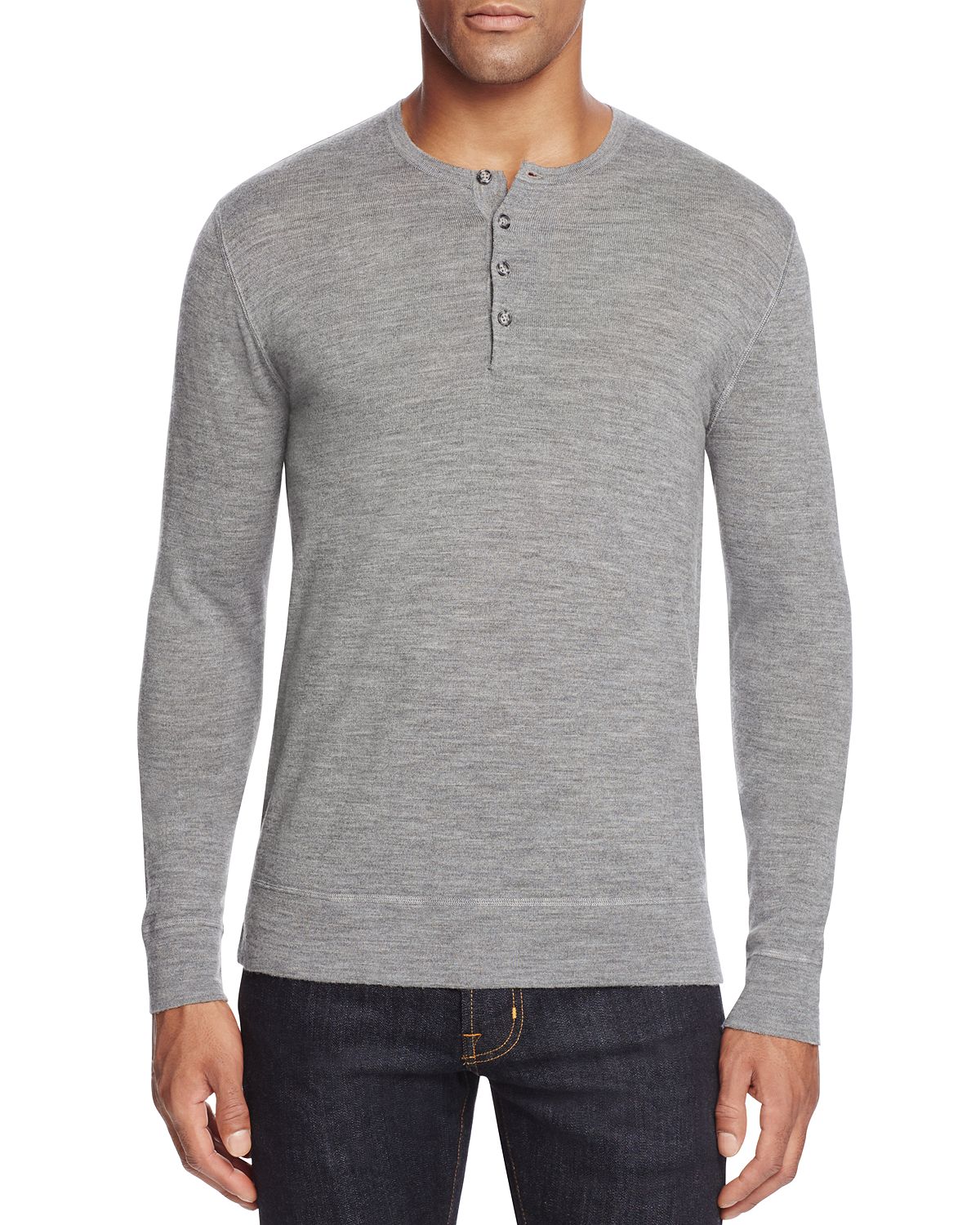 The Men's Store Merino Wool Henley Heather Grey
