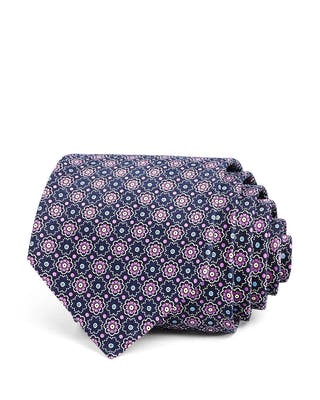 The Men's Store Mini Medallion Silk Classic Tie Navy/Purple