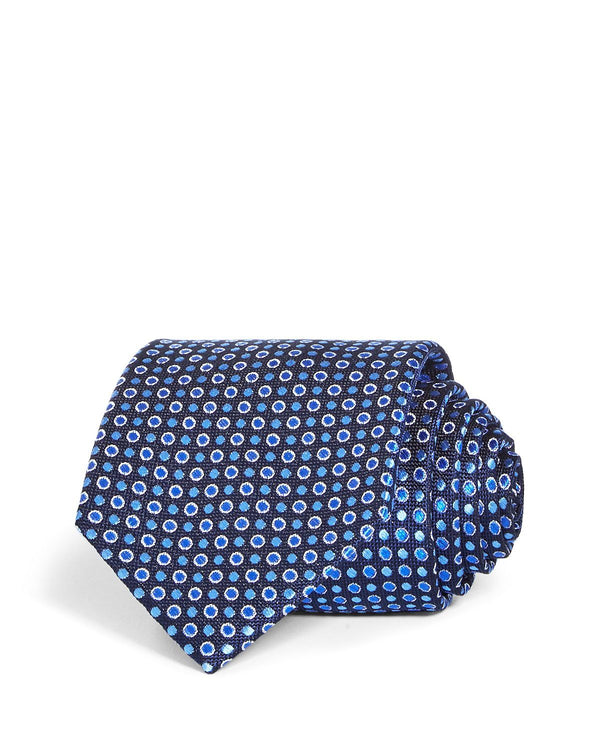 The Men's Store Multi Dot Silk Classic Tie Navy Blue
